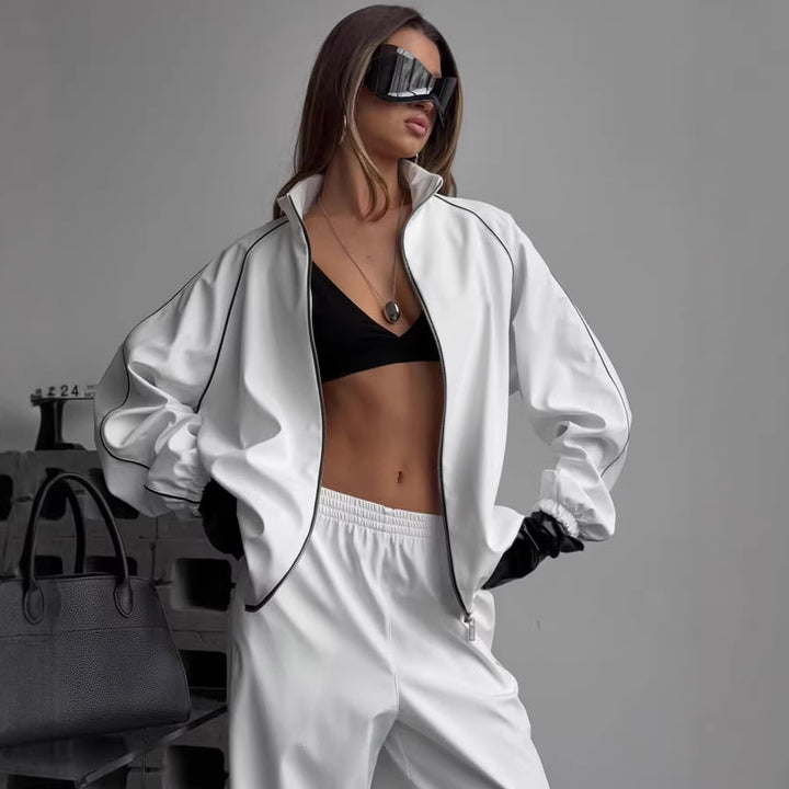 Damen Sportliches Set aus hochwertiger Jacke mit Reißverschluss und weiten Hose Drune
