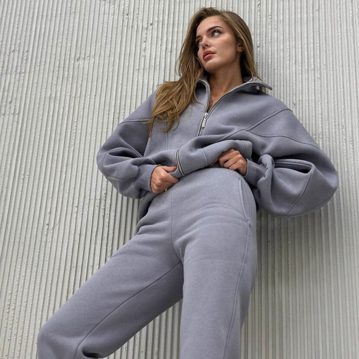 Damen lässiges Fleece-Kapuzen-Outfit Drune
