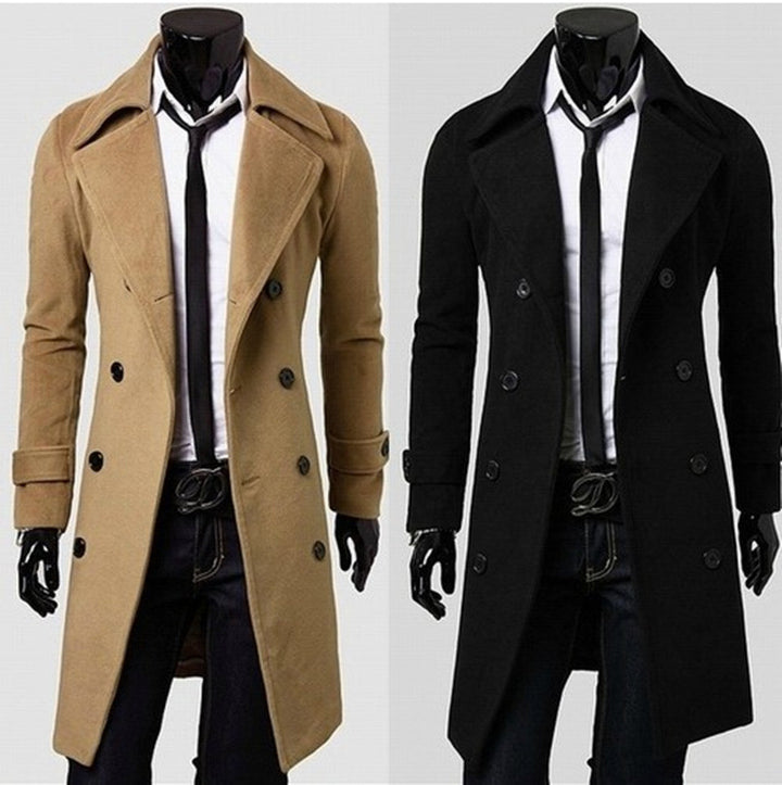 Herren nan taillierter zweireihiger Trenchcoat aus Wollmix mit klassischem Revers und Rückenschlitz Drune