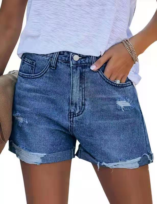 Damen Sommerliche Destroyed Jeansshorts mit umgeschlagenem Saum Drune