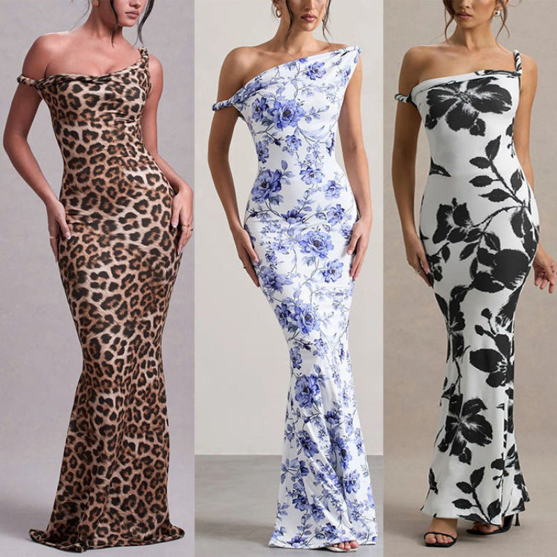 Damen Langarm Maxikleid im eleganten Leopardenmuster Drune