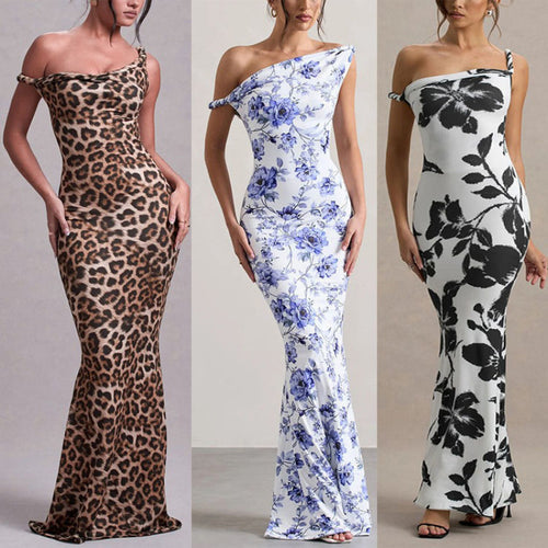 Damen Langarm Maxikleid im eleganten Leopardenmuster Drune