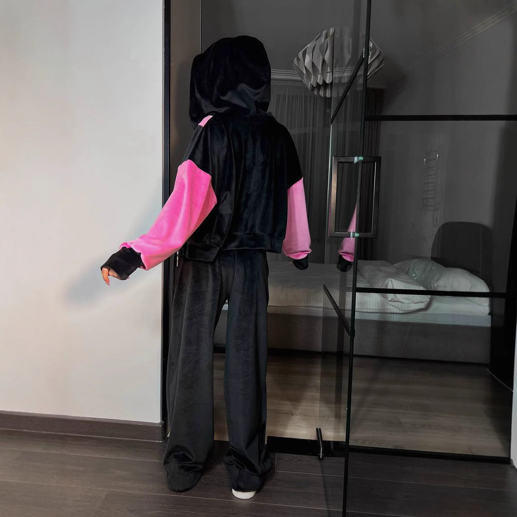 Damen Sportliche Veloursjacke mit hohem Kragen und weiten Ärmeln Drune