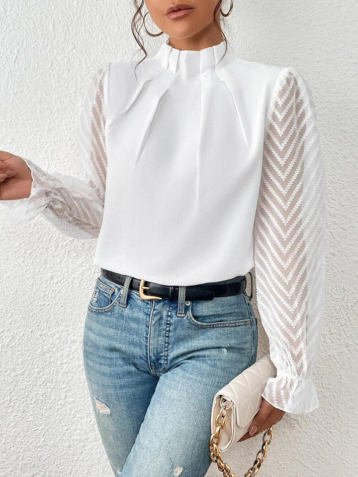 Drune | Bluse mit Plissiertem Kragen und Transparenten Ärmeln Stilvoll und Feminin
