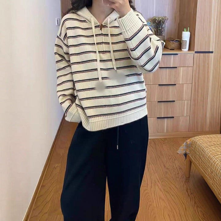 Damen modischer Hoodie-Pullover mit strukturiertem Streifenmuster Drune