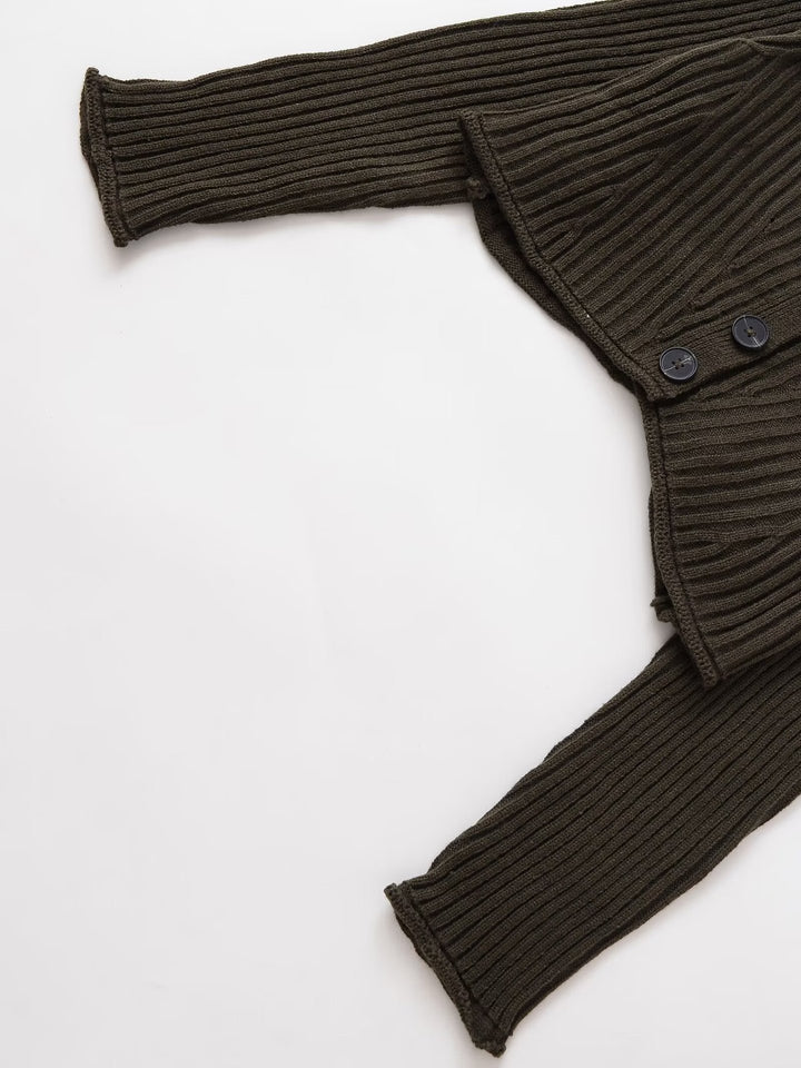 Damen cropped Strickjacke mit großem Kragen und Knopfverschluss Drune