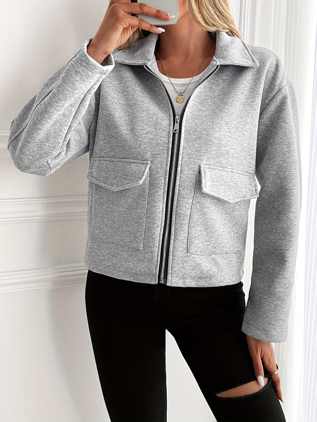 Damen lässige Zip-Jacke mit praktischen Taschen Drune