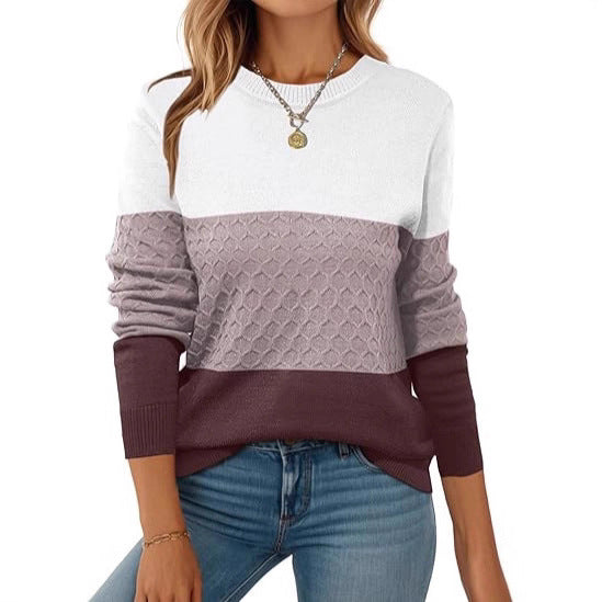 Damen Strickpullover mit strukturiertem Muster und eleganten Farbblockdetails Drune