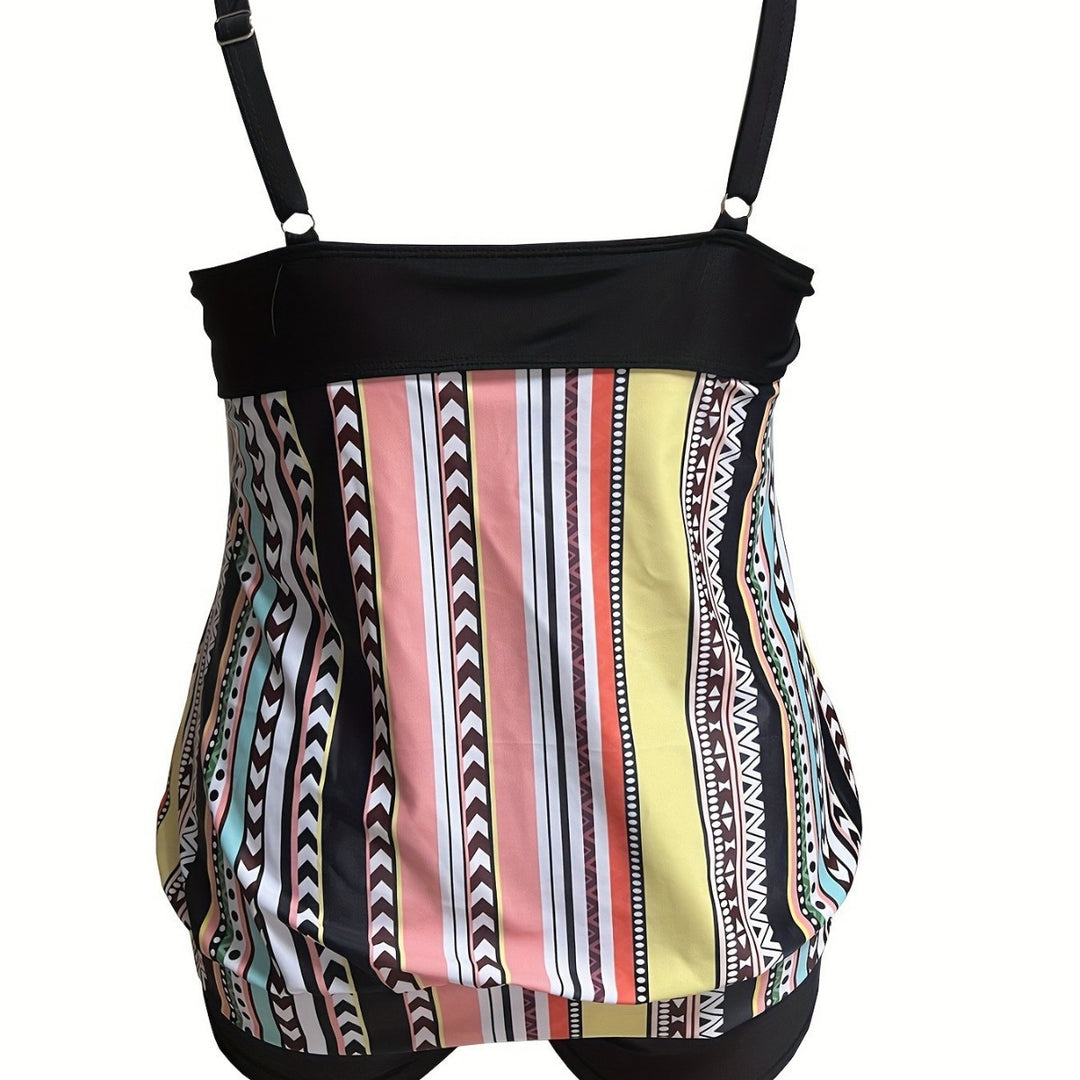 Damen Tankini-Set mit verspieltem Mustermix und praktischen Shorts Drune