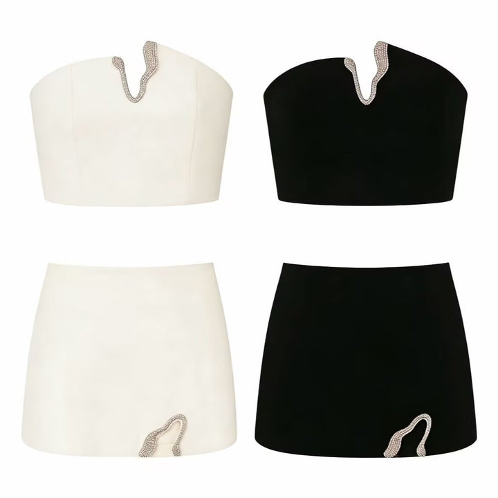 Damen Crop-Top und Mini-Rock Set mit dekorativem Detail Drune