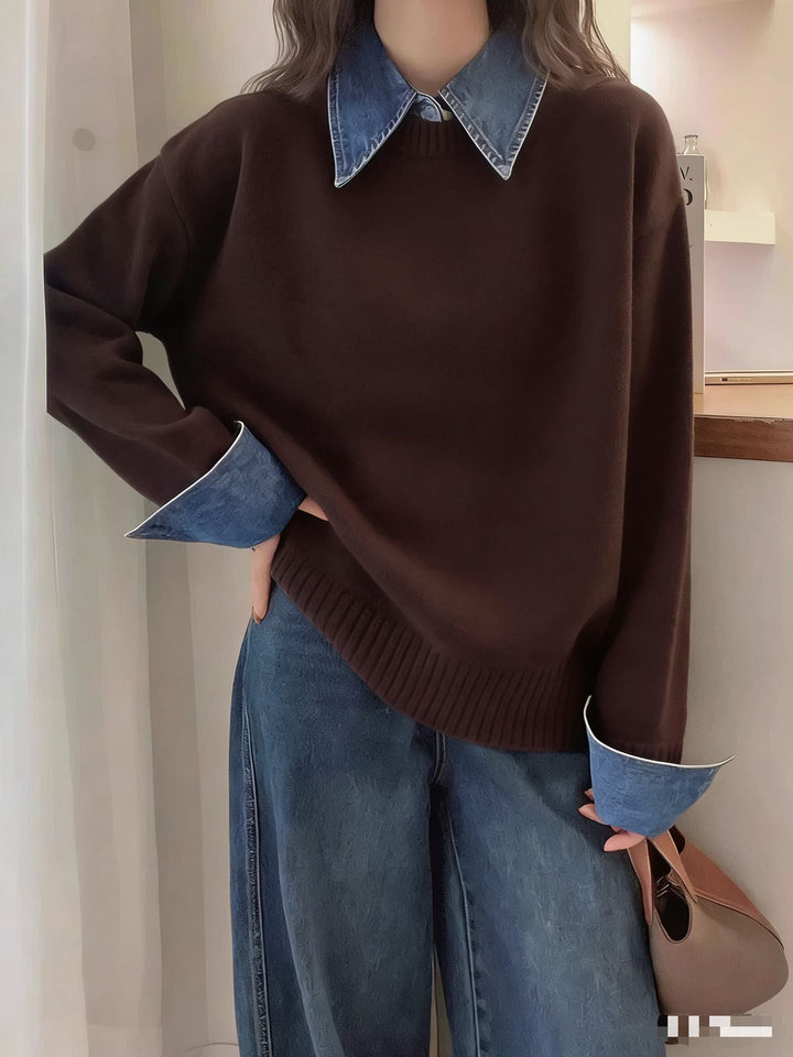 Damen Pullover mit modischem Hemdkragen und weichem Material Drune