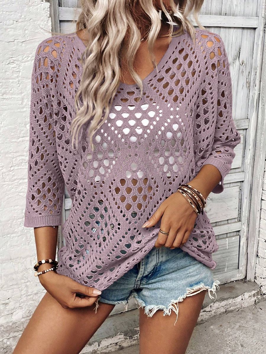 Damen luftiger Strickpullover im Ajour-Muster Drune