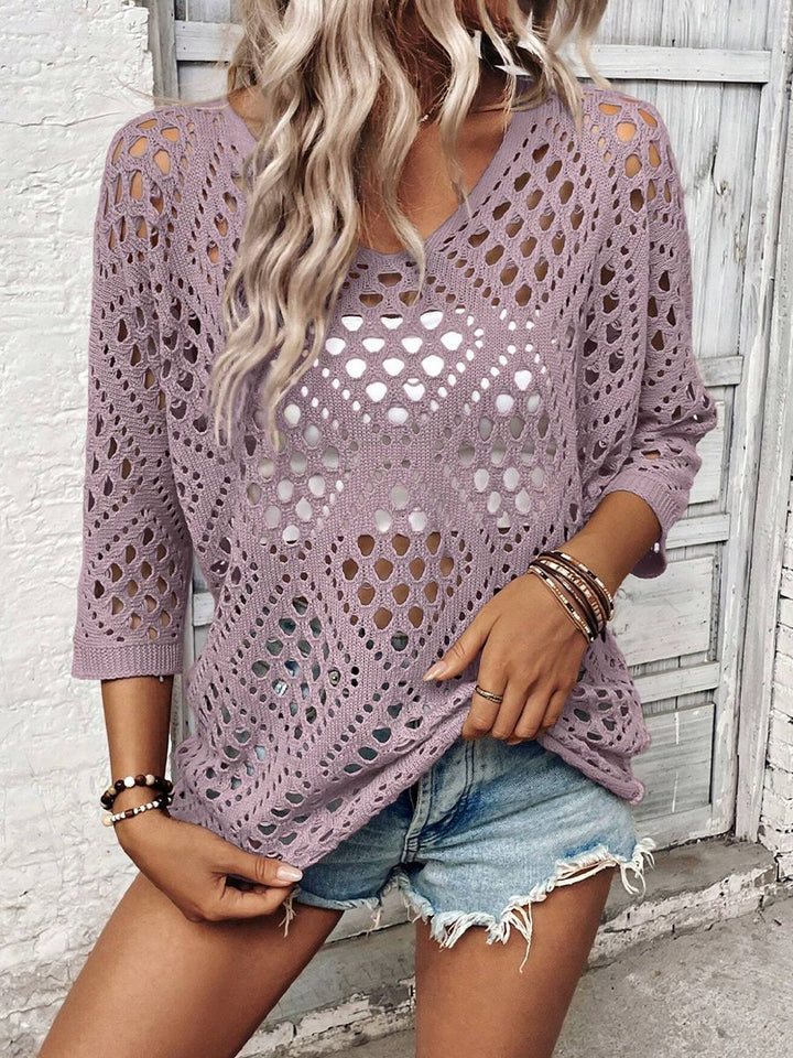 Damen luftiger Strickpullover im Ajour-Muster Drune