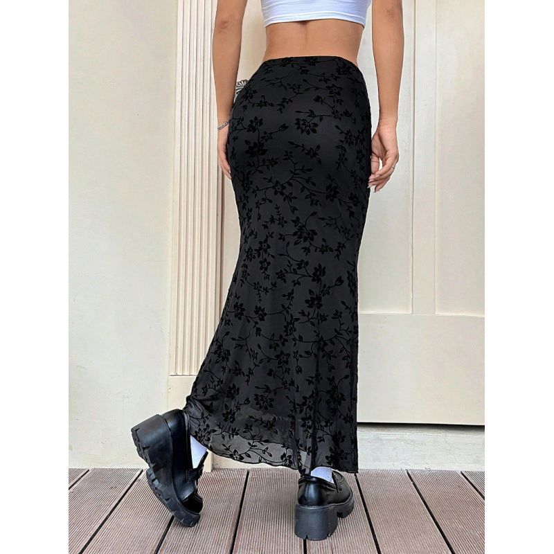 Damen Eleganter Maxirock mit floralem Design und leichtem Stoff Drune