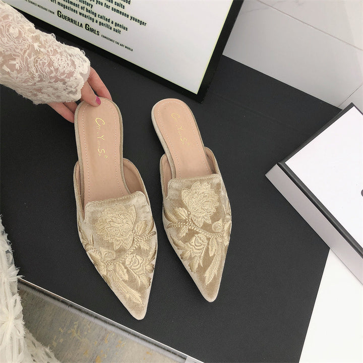 Damen Mules mit luxuriösen Stickereien und elegantem Spitzendesign Drune