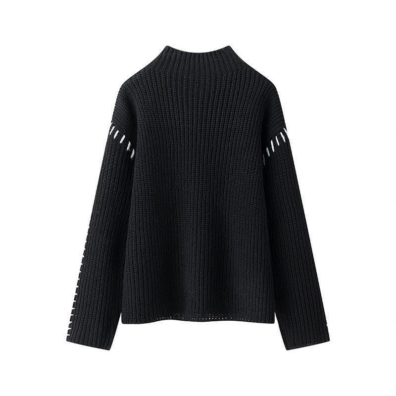 Damen modischer Strickpullover mit hohen Kragen und eleganten Seitendetails Drune