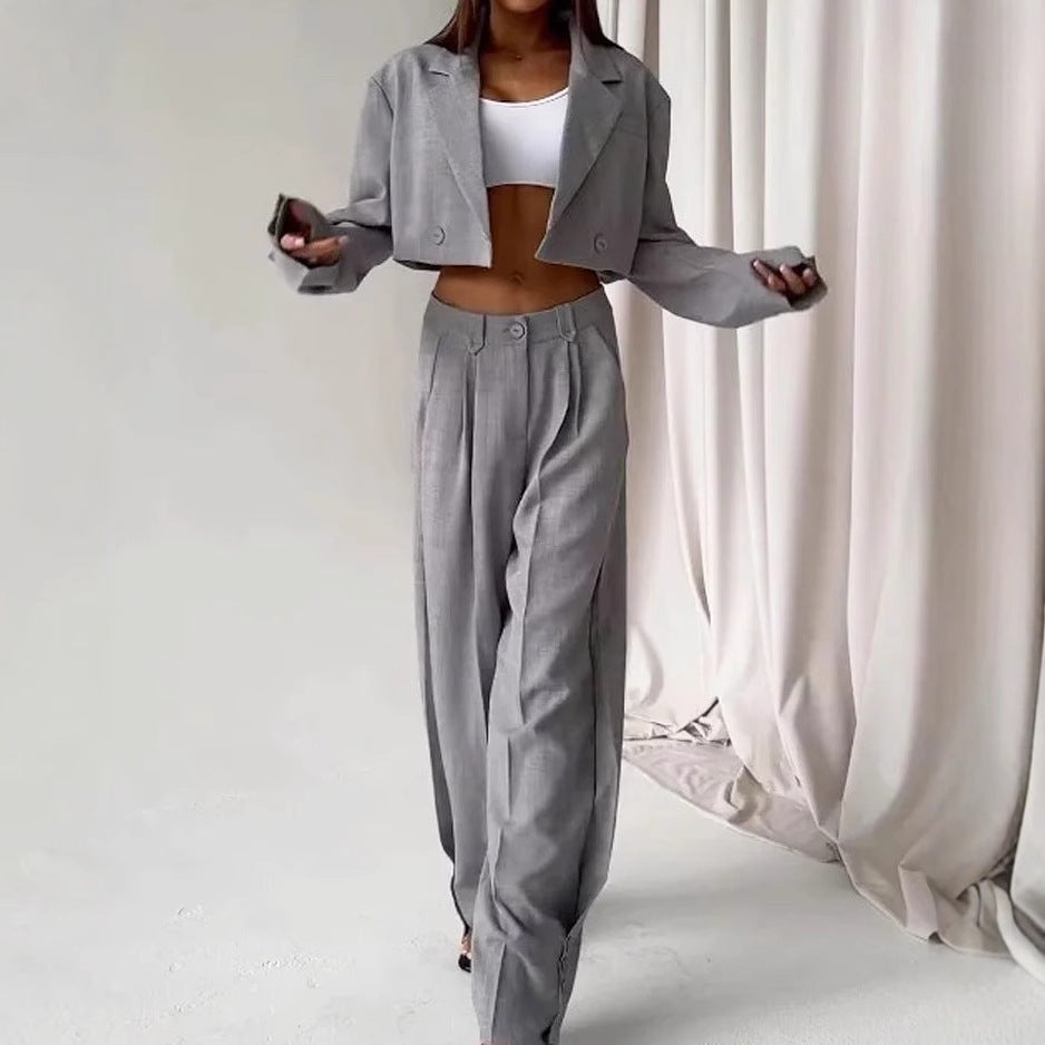 Damen modischesOversized Blazer-Ensemble mit hoch taillierten Hosen Drune