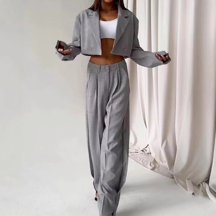 Damen modischesOversized Blazer-Ensemble mit hoch taillierten Hosen Drune