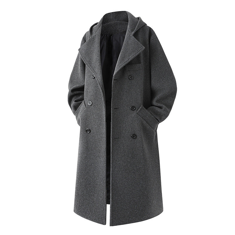 Herren nan Oversize-Cabanmantel mit Kapuze, doppelreihiger Knopfleiste und wärmender Steppfutter-Innenseite Drune