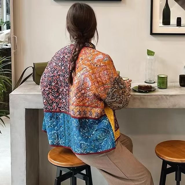 Damen gesteppte Patchworkjacke mit Taschen und buntem Design Drune