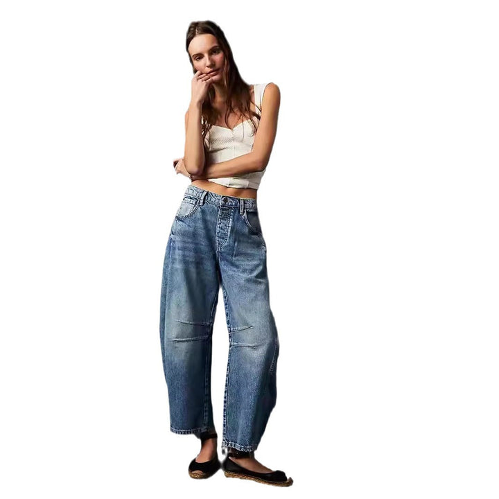 Damen Weite Denim-Hose mit hohem Bund und lässigen Details Drune