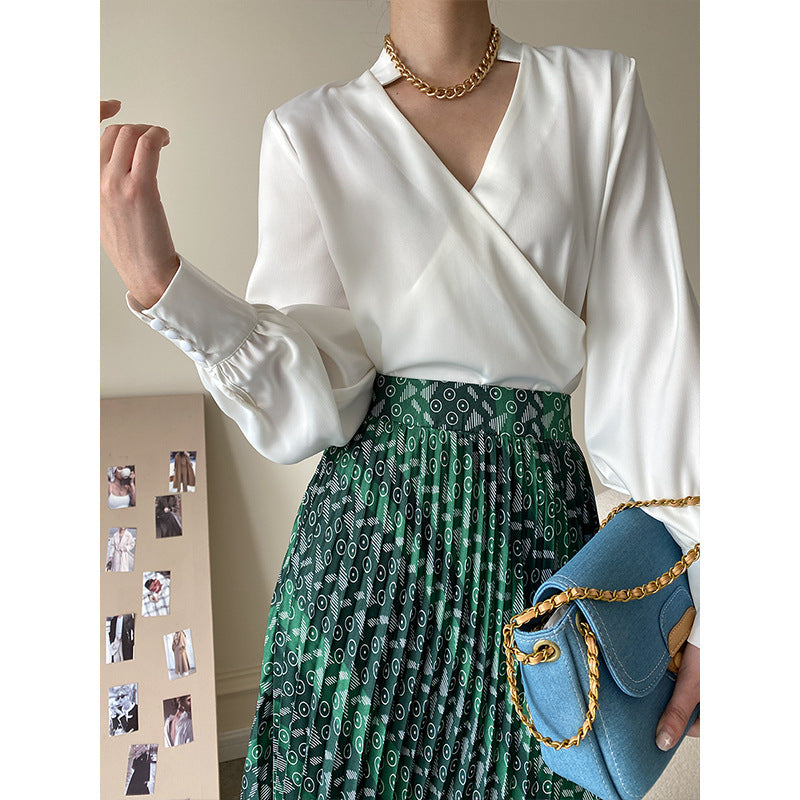 Damen elegantes Wickeloberteil mit detailsem V-Ausschnitt Drune