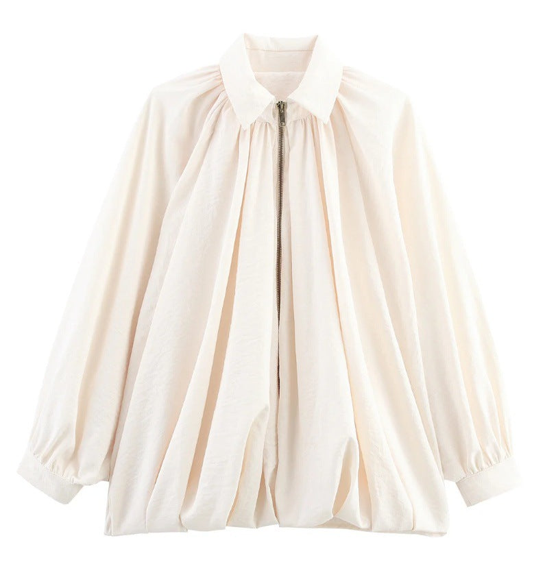 Damen modische Bluse mit voluminösen Ärmeln und eleganten Falten Drune