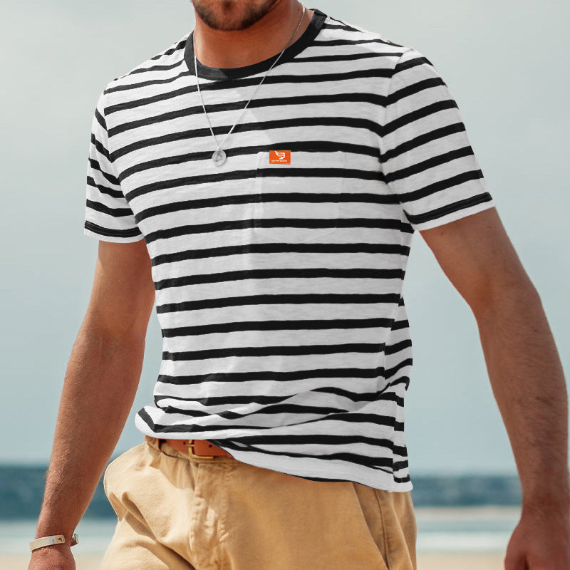 Herren gestreiftes T-Shirt aus hochwertiger Baumwolle mit komfortablem Schnitt Drune