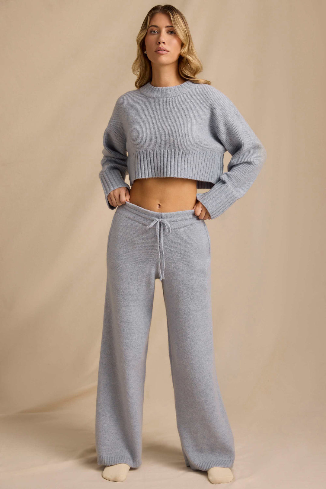 Damen modisches cropped Strick-Loungewear-Set Drune