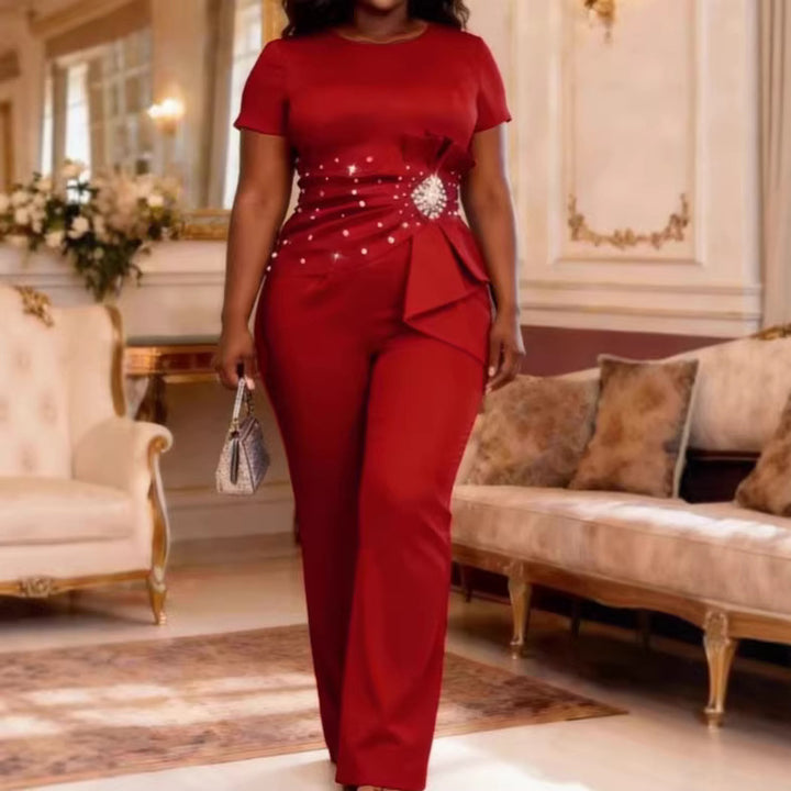 Damen elegante Jumpsuit mit figurbetonter Silhouette und Rüschendetails Drune