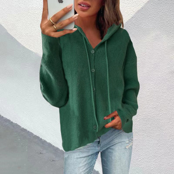 Damen Strickjacke mit Kapuze und Knopfleiste Drune