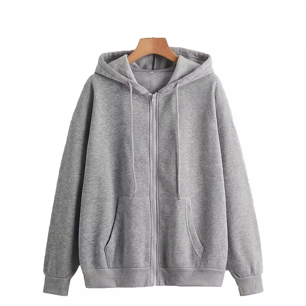 Damen bequeme Kapuzenjacke mit durchgehendem Reißverschluss und geräumigen Taschen Drune