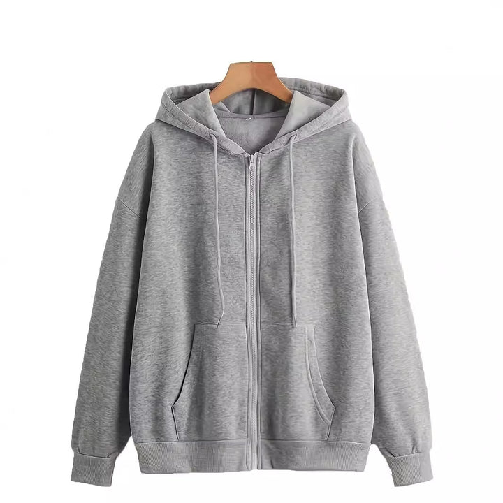 Damen bequeme Kapuzenjacke mit durchgehendem Reißverschluss und geräumigen Taschen Drune