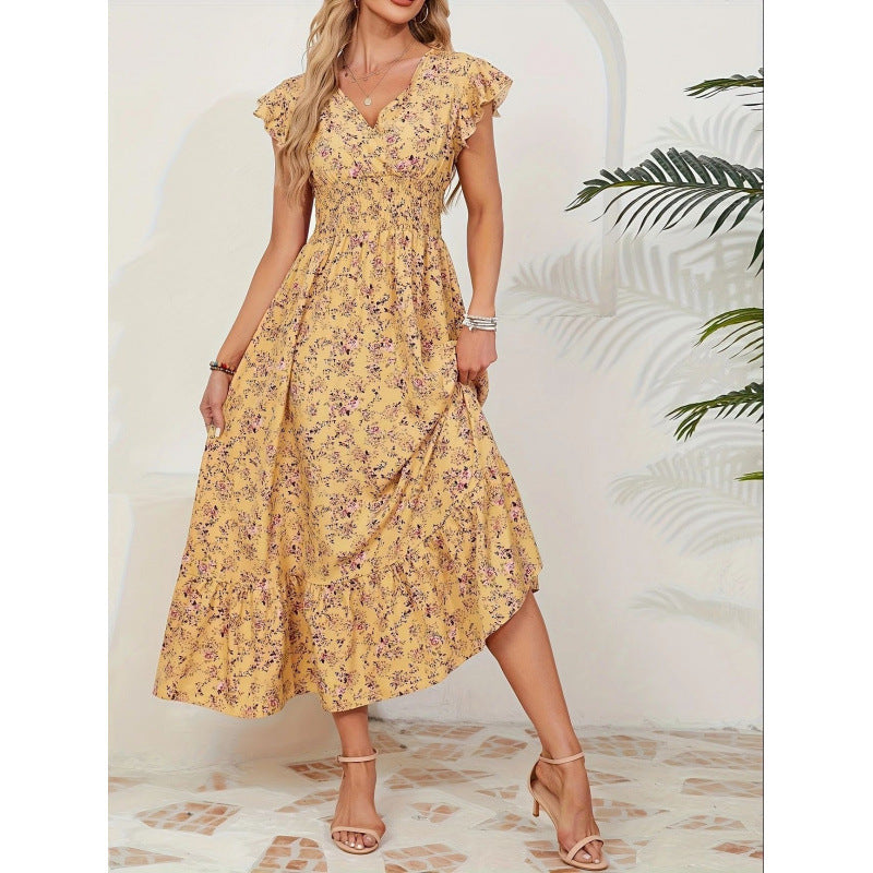 Damen Maxikleid mit floralem Design und voluminösen Ärmeln Drune