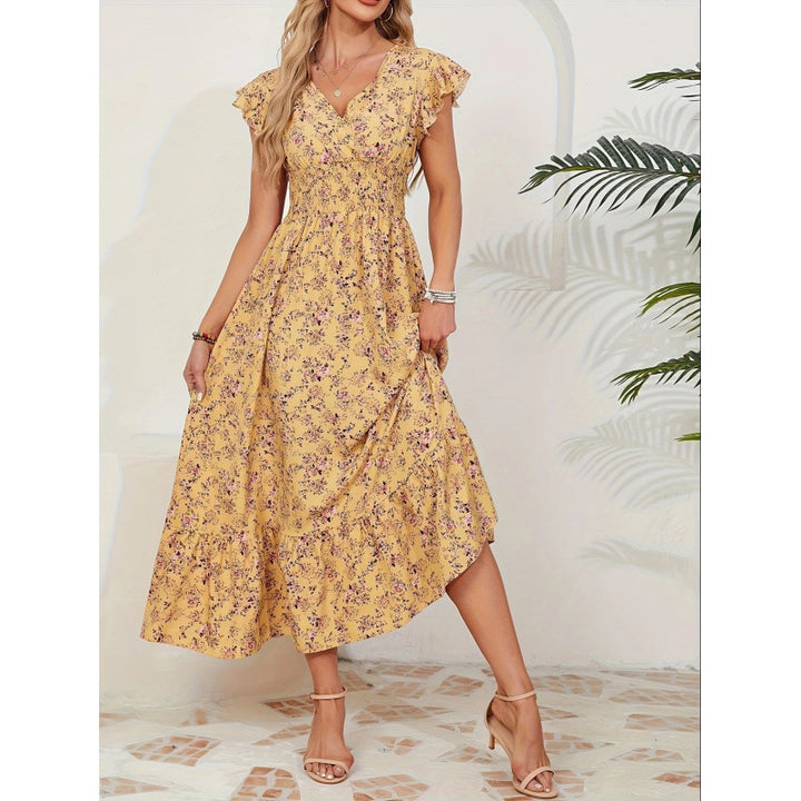 Damen Maxikleid mit floralem Design und voluminösen Ärmeln Drune