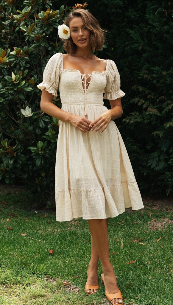Damen Hochzeitsfeier Kleid mit Puffärmeln und Schnürung Drune