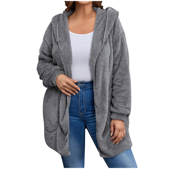 Damen nan kuschelige Teddy-Fleece Kapuzenjacke mit großen Eingrifftaschen und entspannter Silhouette Drune