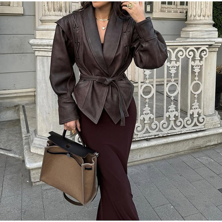 Damen Biker-Lederjacke mit elastischem Bund Drune