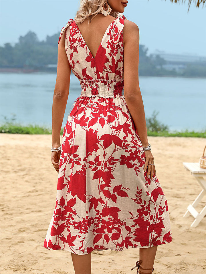 Damen Midikleid mit floralem Design und elastischem Taillenzug Drune