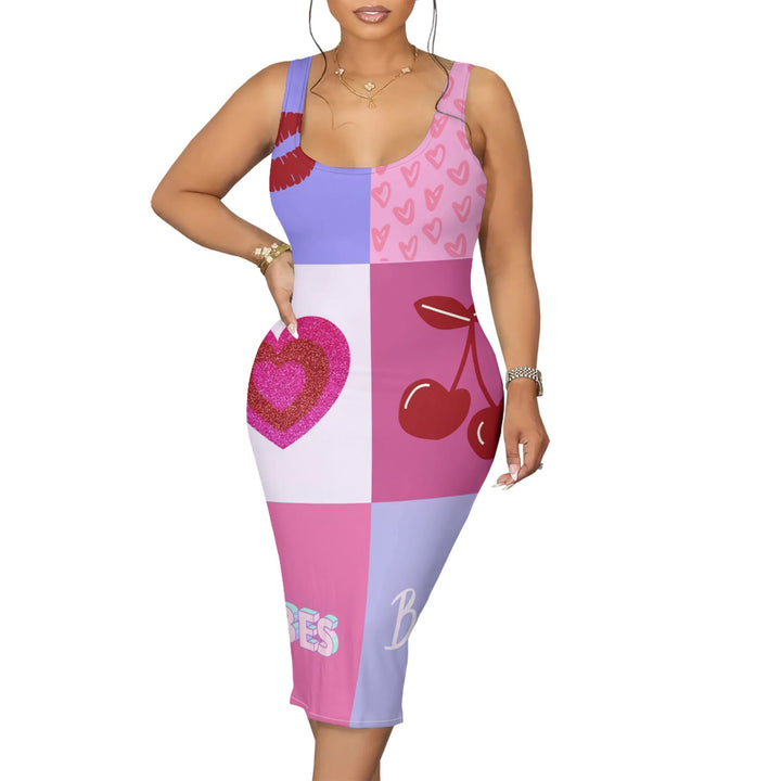 Damen Figurbetontes Sommerkleid mit kreativem Druck Drune