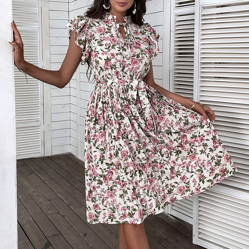 Damen Kleid mit floralem Muster und verspieltem Rüschenbesatz Drune