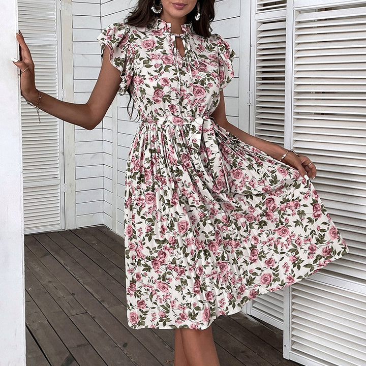 Damen Kleid mit floralem Muster und verspieltem Rüschenbesatz Drune