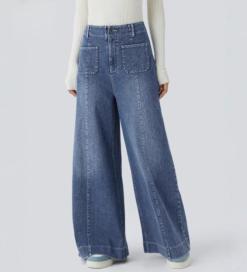 Damen weit geschnittene Jeanshose mit hohen Taschen Drune