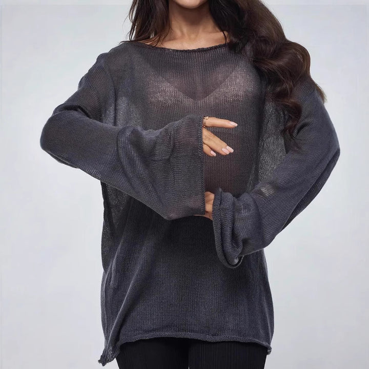 Damen luftiger Oversize-Strickpullover mit weitem Schnitt und transparentem Gewebe Drune