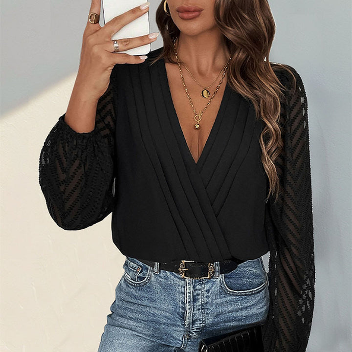 Damen Bodysuit mit eleganter Rüsche und transparenten Ärmeln Drune