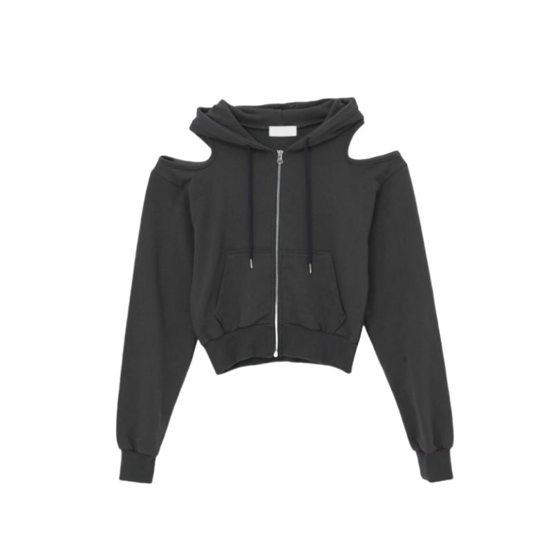 Damen modischer cropped Kapuzenpullover mit Cut-Out-Ärmeln Drune