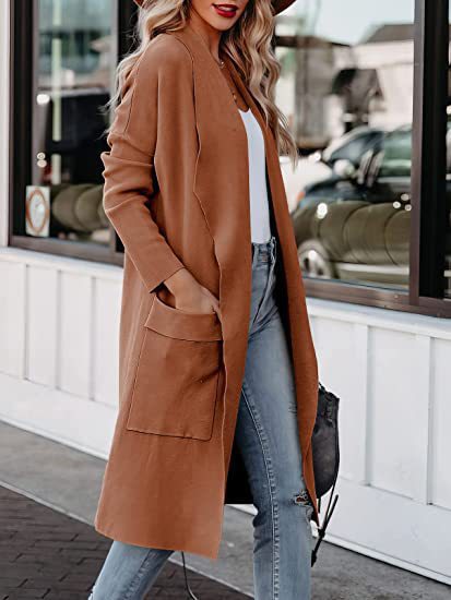 Damen Langer Cardigan mit seitlichen Taschen und offenem Schnitt Drune