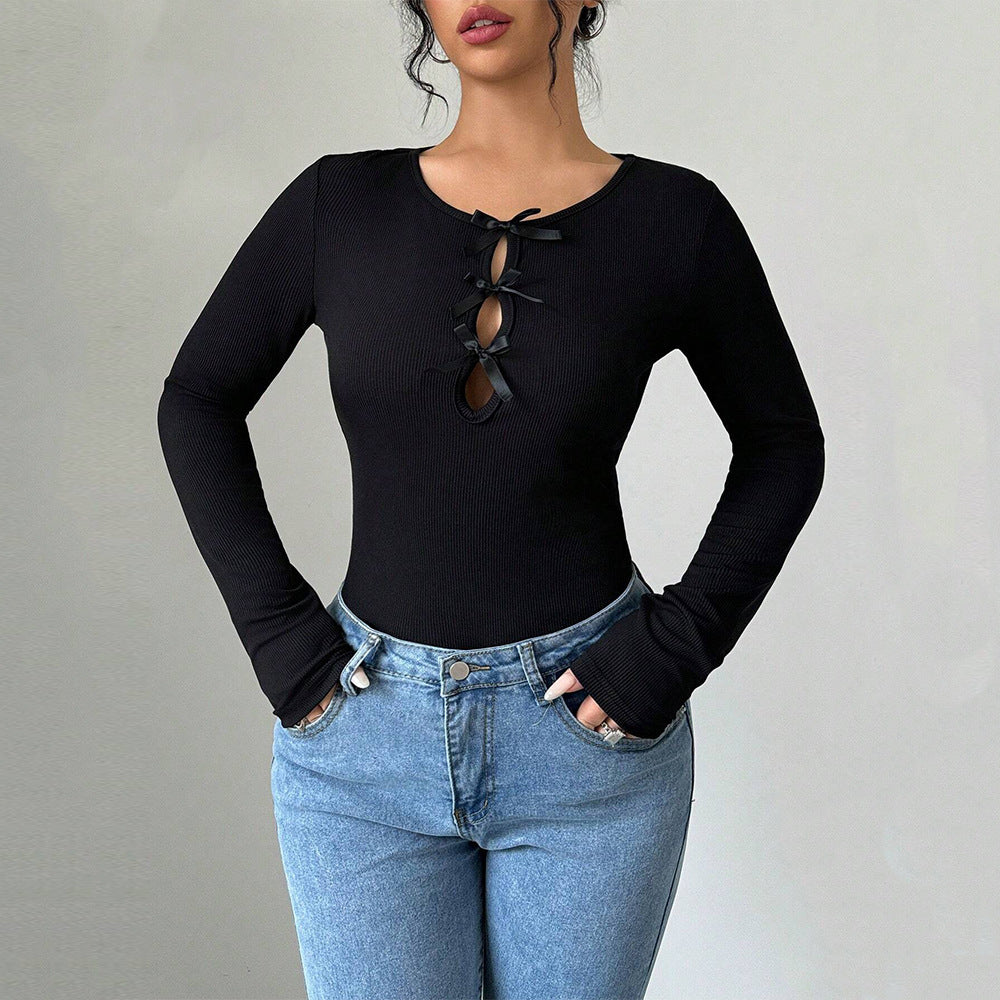Damen Bodysuit mit dekorativen Schleifen und langem Arm Drune