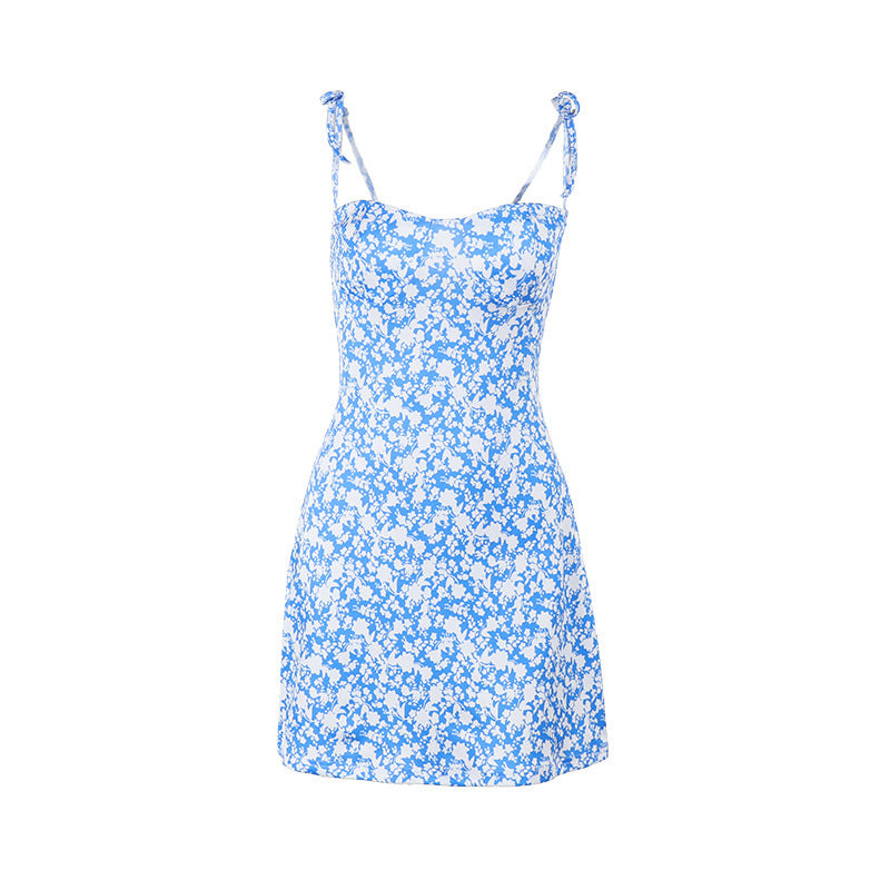 Damen Freizeitliches Minikleid mit floralem Muster und verstellbaren Spaghetti-Trägern Drune