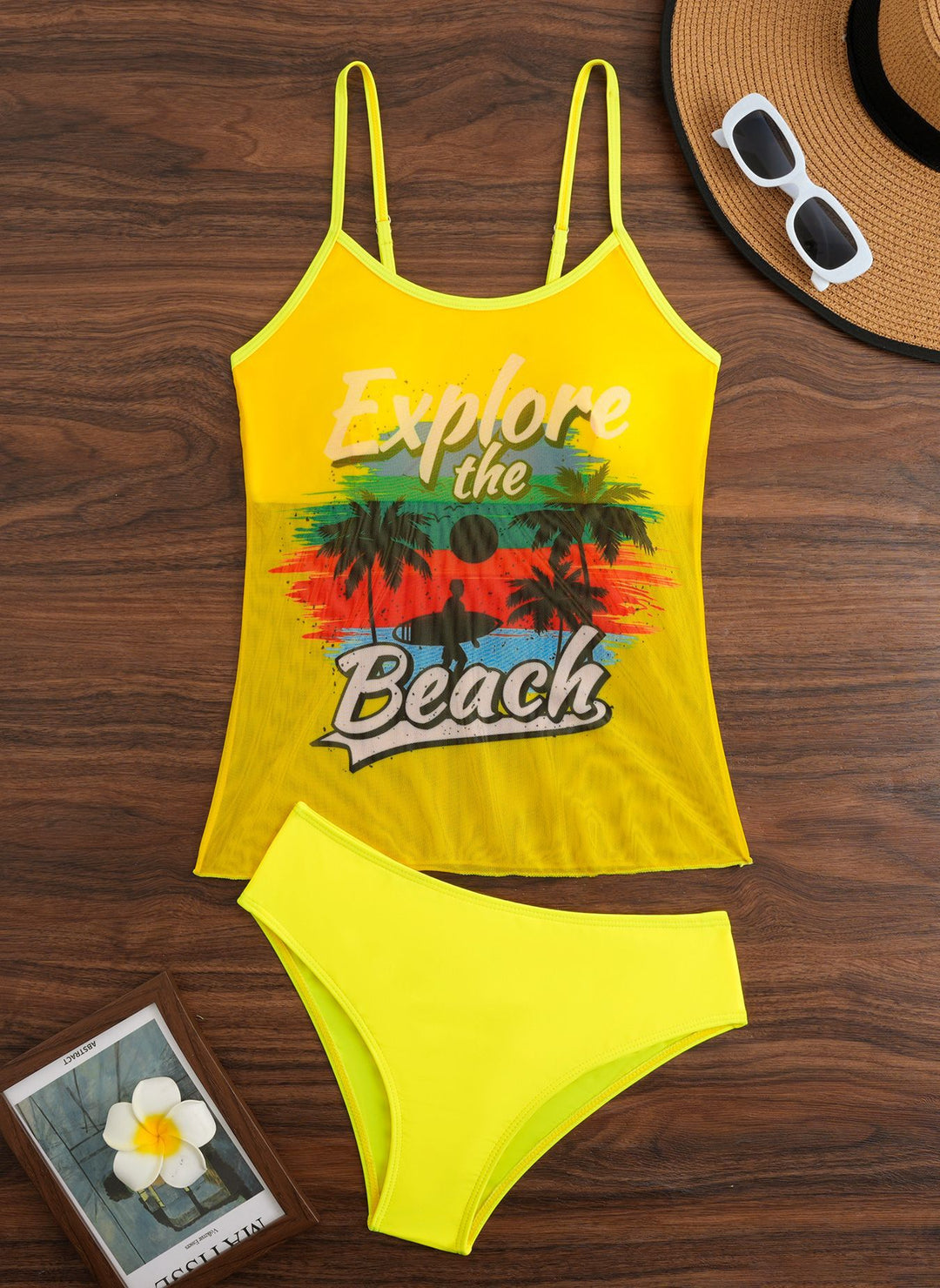 Damen Tankini-Set mit sportlichem Grafikdesign und hoch tailliertem Höschen Drune